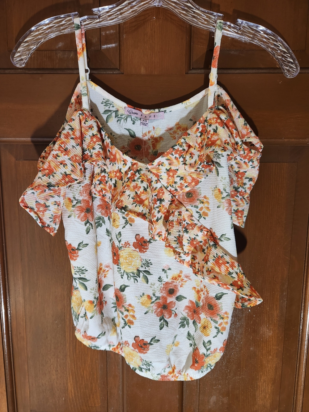 Crave Fame Floral Cold Shoulder Ruffle Top XS NWT